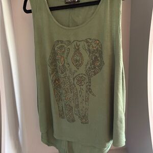 living doll Olive Green Elephant Print Tank Top